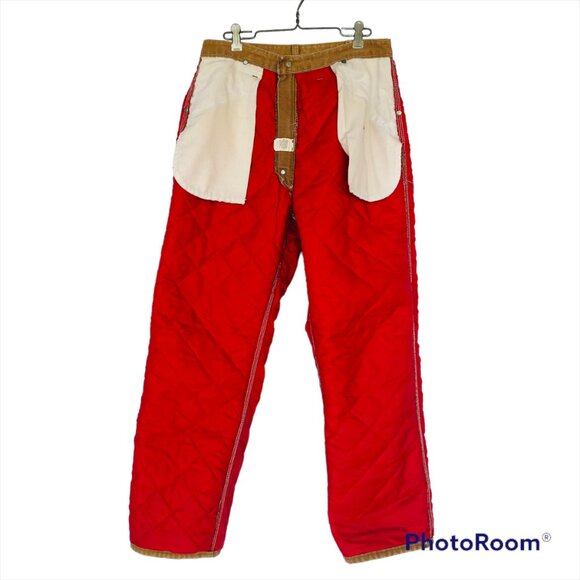 Vtg Carhartt Red Quilted Lined Pants 34x30 Brown Duck Insulated Logger Work USA - Picture 8 of 8
